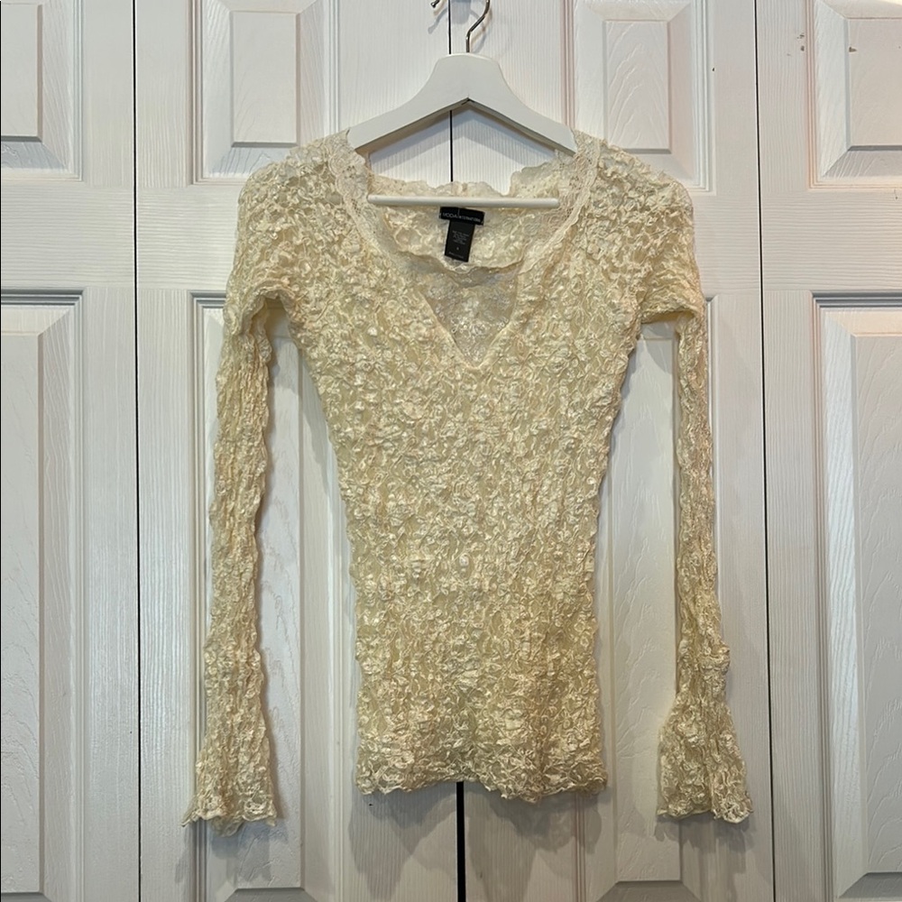 Moda International Ivory Crinkle Lace Top